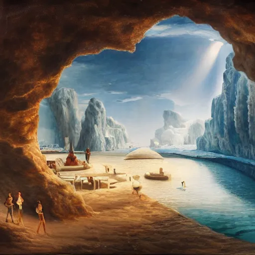 Prompt: The shadow of the dome of pleasure Floated midway on the waves; Where was heard the mingled measure From the fountain and the caves. It was a miracle of rare device, A sunny pleasure-dome with caves of ice!, cinematic lighting, detailed oil painting, hyperrealistic, 8k