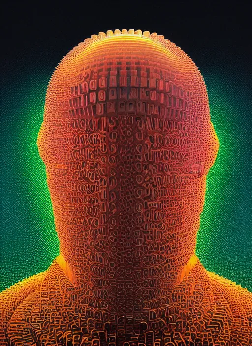 Image similar to highly detailed surreal vfx portrait of a 3 d human head made of stacks of speakers. polyphonic pulse projections, liquid light, metallic, galactic, crystalline edges, elegant, centered hyperrealistic, octane render, inspired by james jean, okuda sam miguel, android jones, beeple, rhads nvidia raytracing demo, 8 k
