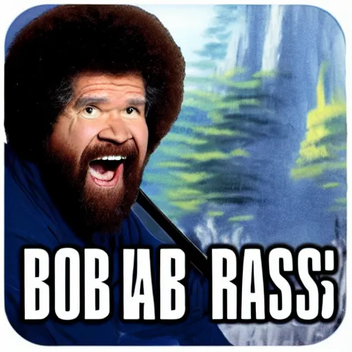 Image similar to bob ross screaming at ninjas