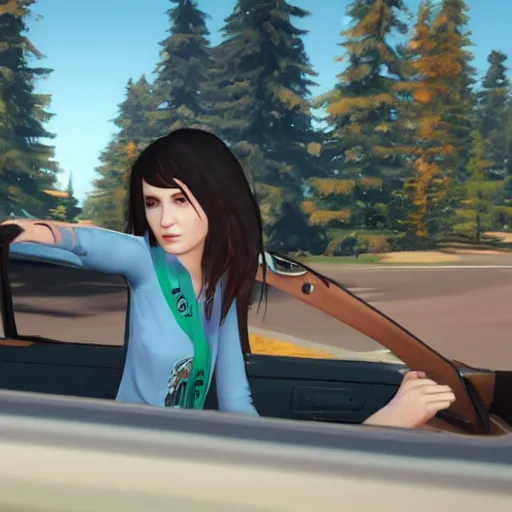 Prompt: chloe pierce from life is strange, driving a pick - up car