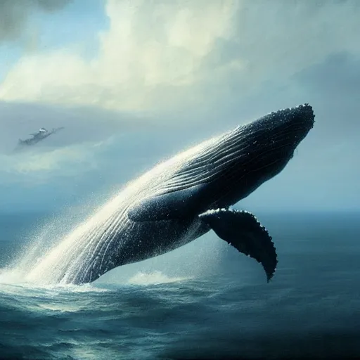 Prompt: Concept art, A whale floats in the cloud, 8k, bright light, james gurney, greg rutkowski, john howe, epic, artstation