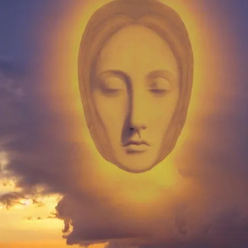 Image similar to sunset clouds in shape of a giant virgin mary face ( 1 0 0 ) like toast
