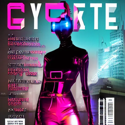 Prompt: cyber punk fashion magazine cover, girl, real, posing, ultrareal