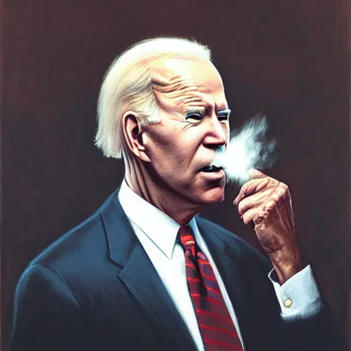 Image similar to presidential portrait of joe biden with shadowy mist pouring from mouth and nose as slenderman, by beksinski, jon mcnaughton, and stephen gammell