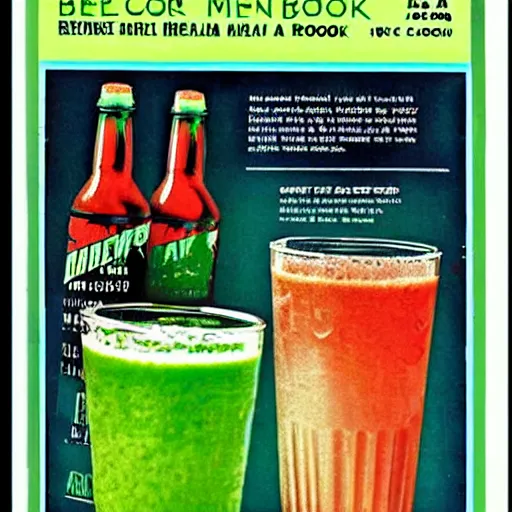 Prompt: color picture of Mountain Dew Baja Blast from 1970's cookbook