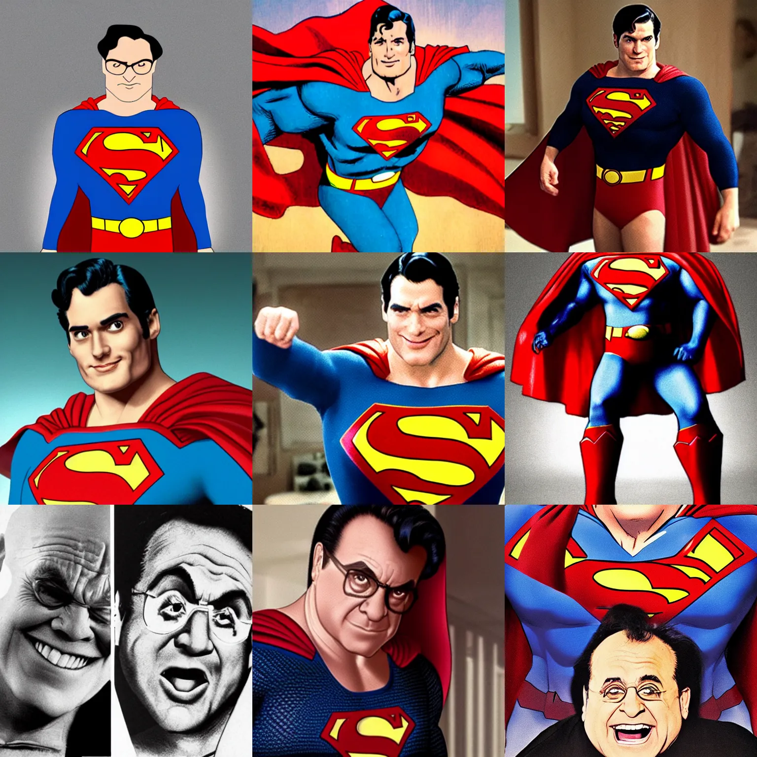 Image similar to superman with danny devito face