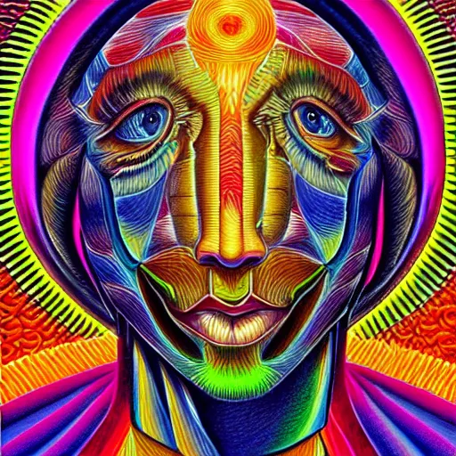 Image similar to a portrait of a beautiful man the style of Alex Grey, colorful,