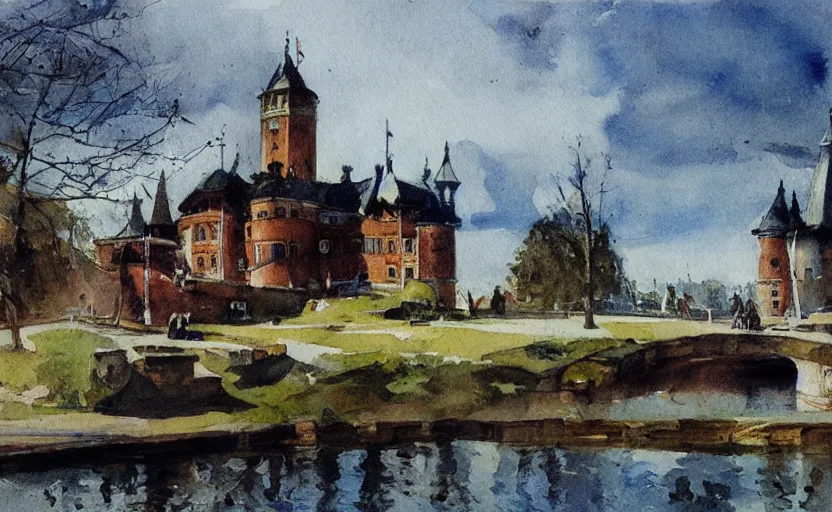 Image similar to orebro castle aquarelle painting by anders zorn