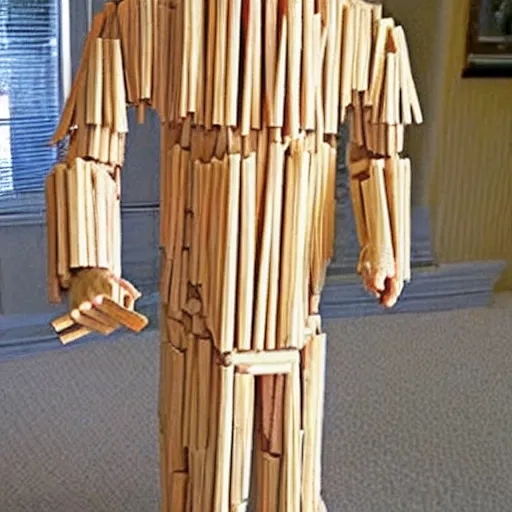 Image similar to statue made out of popsicle sticks, highly detailed