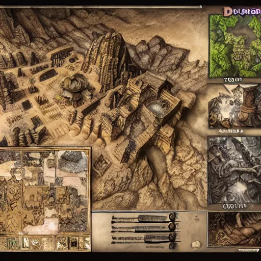 Prompt: dungeon map board concept d & d cave, top shot, desert, dices, vulcanic ground, monument, tribal hollows and build. hyper detailed, fantasy style art, highly detailed, digital painting, artstation, concept art, smooth, sharp focus, illustration, art by artgerm and greg rutkowski and alphonse mucha