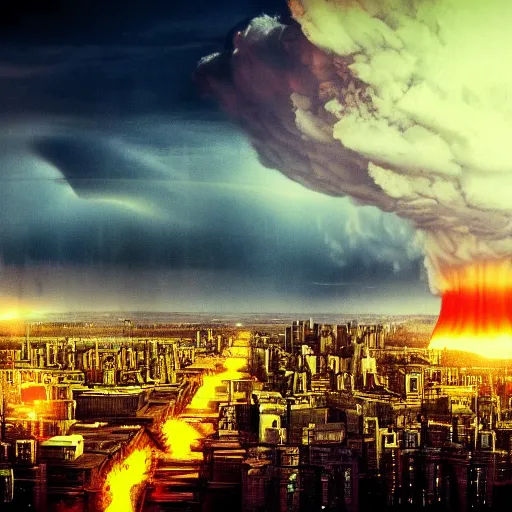 Image similar to nuclear explosion in city, 4 k