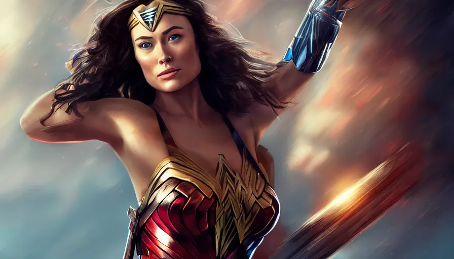 Prompt: Olivia Wilde is Wonder Woman, hyperdetailed, artstation, cgsociety, 8k