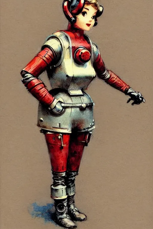 Image similar to adventurer ( ( ( ( ( 1 9 5 0 s retro future android robot maid. muted colors. ) ) ) ) ) by jean baptiste monge!!!!!!!!!!!!!!!!!!!!!!!!! chrome red