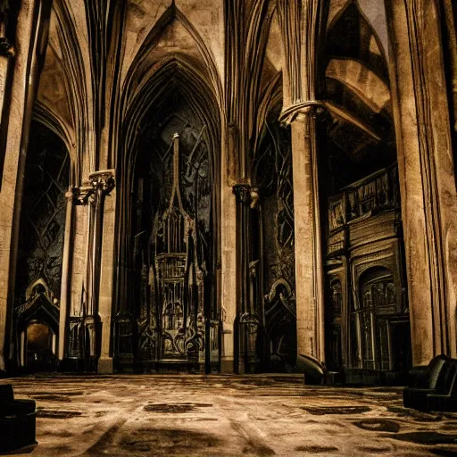 Prompt: interior of a dark black demonic haunted cathedral