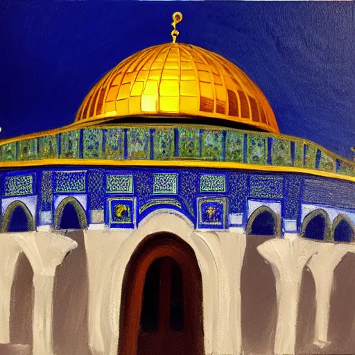 Image similar to dome of the rock, oil painting