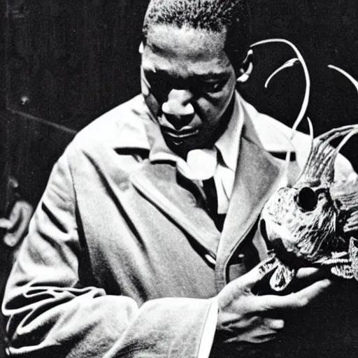 Image similar to john coltrane snuggling an angler fish