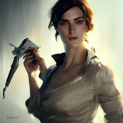 Image similar to portrait of beautiful happy young paz vega half life 2, dishonored 2, painted by greg rutkowski, painted by stanley artgerm, painted by igor kieryluk, digital art, promotional art, trending on artstation