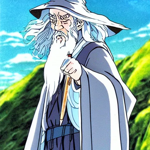 Image similar to gandalf from the anime lord of the rings (1986), studio ghibli, very detailed, realistic