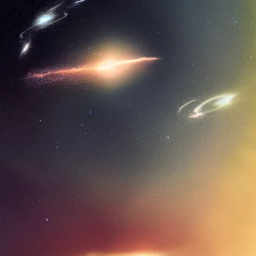 Image similar to portrait of whale swimming on a dark night sky in space, flying across the universe, galaxies, oniric, dreamy, beautiful, highly detailed, realistic, cinematic, dynamic composition, trending on artstation