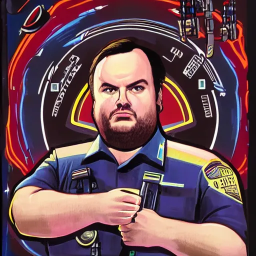 Image similar to rich evans. redlettermedia. space cop.