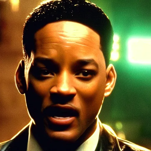 Image similar to !dream Will Smith as Neo in The Matrix (1999), dramatic lighting, cinematic, hyperrealistic