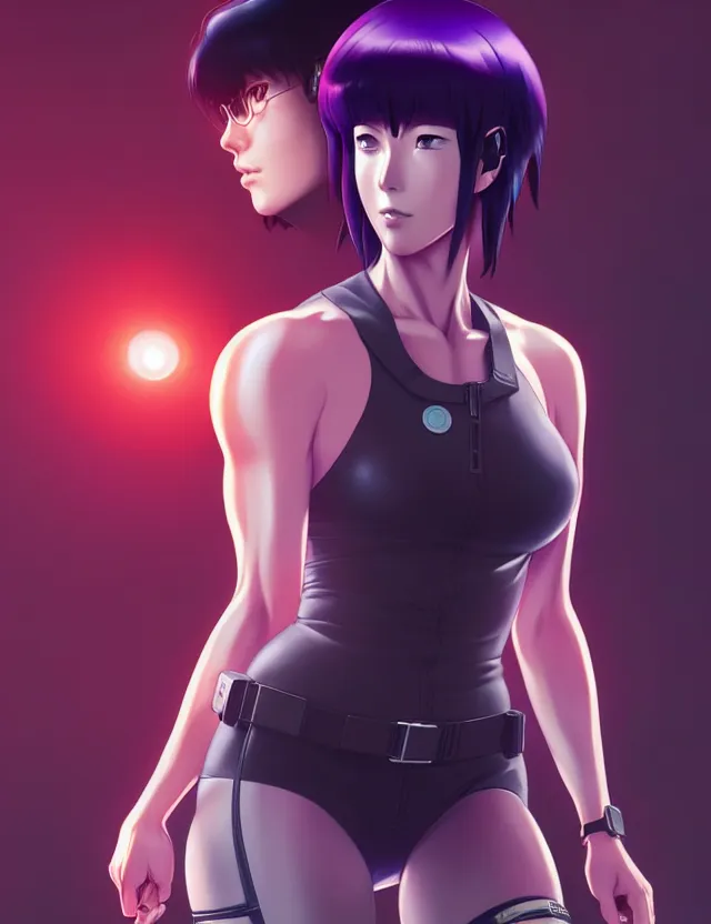 Image similar to a fullbody portrait of motoko kusanagi the major ghost in the shell : : stand alone complex, under repairs, maintenance : : by ilya kuvshinov, rossdraws, artgerm, sola digital arts, anti aliasing, raytracing : :