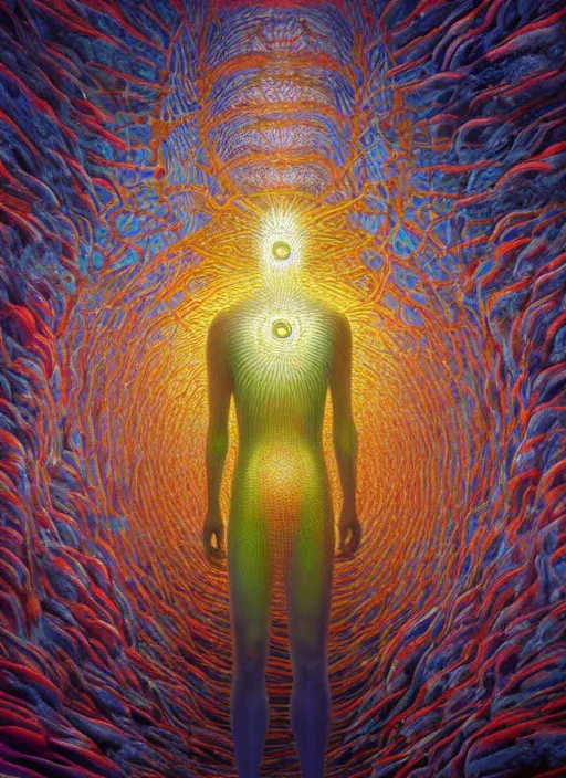 Prompt: seeing ultra dimensional entity for the first time, while accidentally tripping on dmt, cinematic unreal engine 5, ultra high definition masterpiece composition, by alex grey, zdzisław beksinski