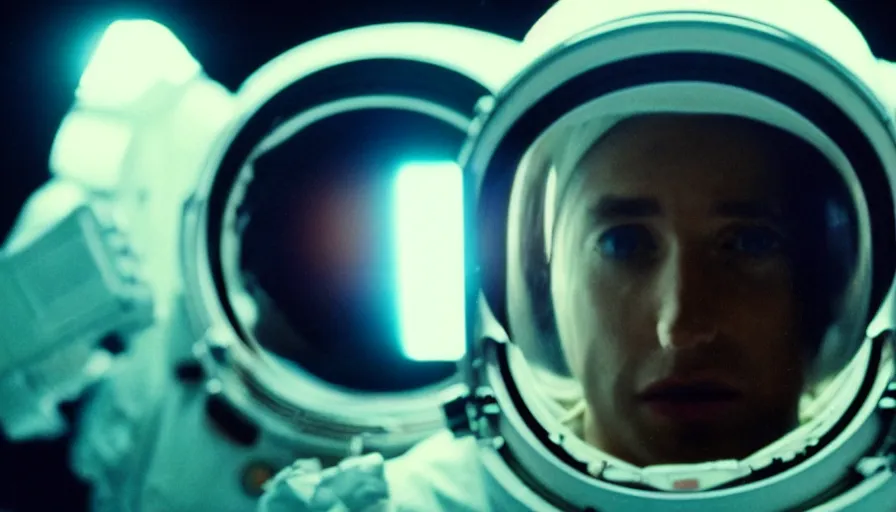 Image similar to movie still of a transcendental astronaut being, cinematic composition, cinematic light, anamorphic lens