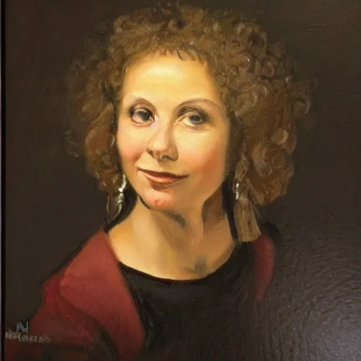 Prompt: of a oil painting of olivia newton john aged around 2 5 in the style of rembrandt - n 9