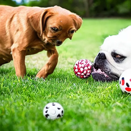 Image similar to award winning photograph, dog licking balls