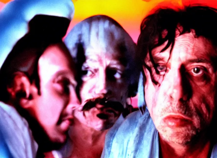 Image similar to still from art house film by alejandro jodorowsky, harmony korine and kenneth anger : : surreal scene in a picturesque setting : : close up of the actors'faces : : cinemascope, technicolor, 8 k