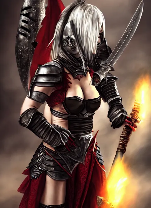 Image similar to female vampire warrior holding a monstrous zweihander, full portrait, smiling, muscular, flying, modest outfit, barefoot, foot wraps, exposed toes, black plate armor, historical armor, realistic armor, metal mask, ghostblade, wlop, east asian fantasy.