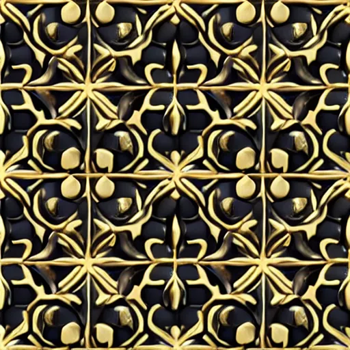 Prompt: 3d render of an abstract medieval pattern gold tile, symetrical