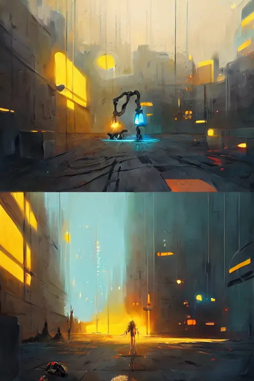 Prompt: matte painting extreme 3 d calligraphy robot graffiti tag mural wall extreme maximalism by atey ghailan, by greg rutkowski, by greg tocchini, by james gilliard, by joe fenton, yellow, brown, black and cyan color scheme, octane render