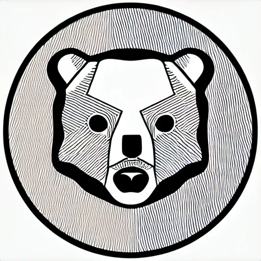 Image similar to very stylized minimal vector graphic of bear,, white background, all enclosed in a circle, dramatic, professional minimal graphic design cartoon