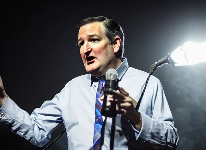 Image similar to publicity photo still of ted cruz as the zodiac killer, 8 k, live concert lighting, mid shot