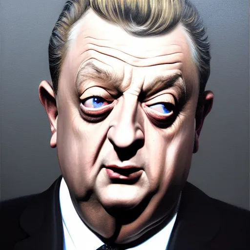 Prompt: a portrait of rodney dangerfield, hyper realistic, octane render, by barlowe. masterpiece portrait painting. dark, moody,, abstract brush strokes,.