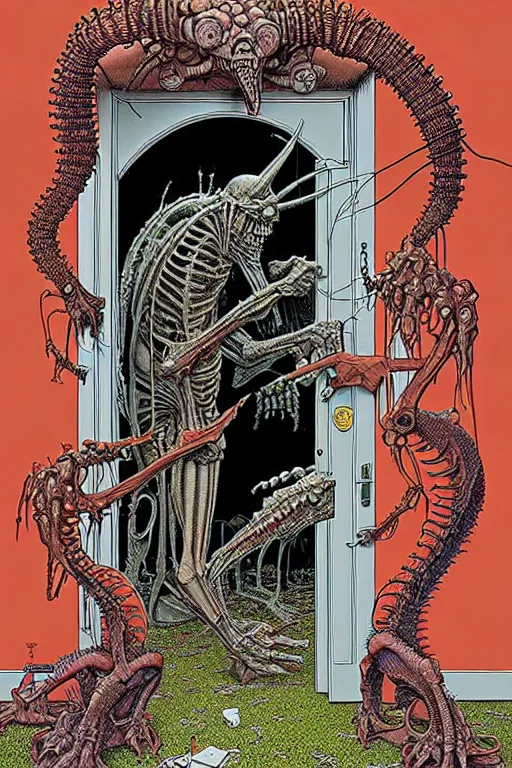 Image similar to a doorway to an impossible dream beyond comprehension, very very detailed painting by geof darrow and greg rutowski and hr giger