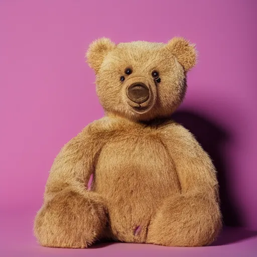 Image similar to a bear in a pink background, studio lighting