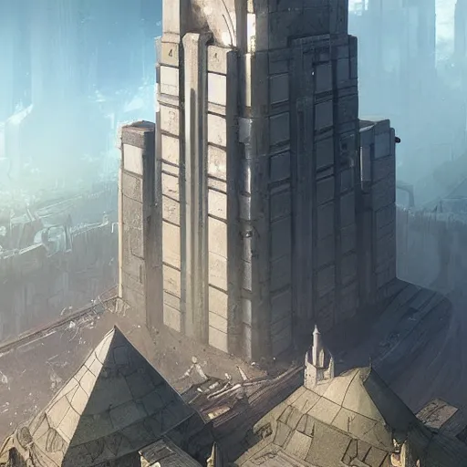 Prompt: intimidating towering brutalist fortress, highly detailed, digital painting, artstation, concept art, smooth, sharp focus, illustration, art by artgerm and greg rutkowski and alphonse mucha