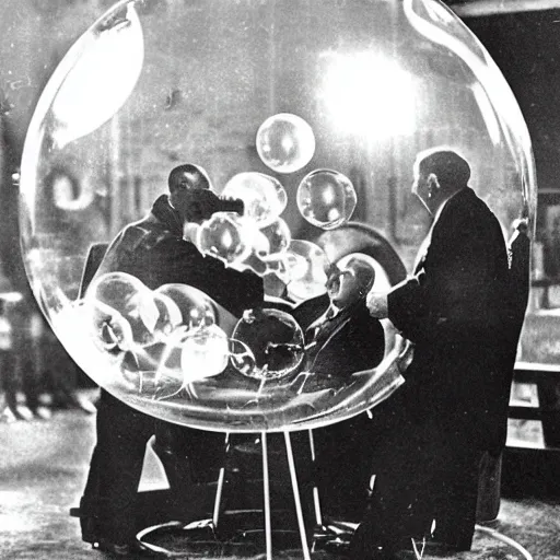 Image similar to 1 9 2 9 bankers, dreaming in a bubble about the future