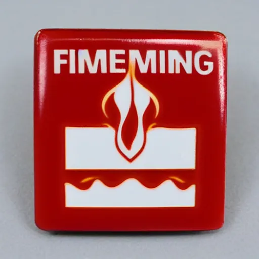 Image similar to a square enamel pin of a retro 1 9 8 0 s minimalistic flame fire warning label, smooth curves