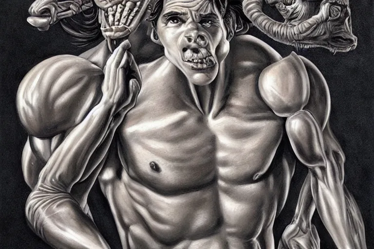 Prompt: beautiful lifelike painting of a centaur centaur centaur chimera tom cruise torso, hyperreal detailed facial features and uv lighting, art by ed roth and basil wolverton