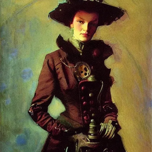 Image similar to Portrait of a steampunk Ariana Granda, elegant, mechanical, broad detail, shadows, vintage shading, by Ilya Repin