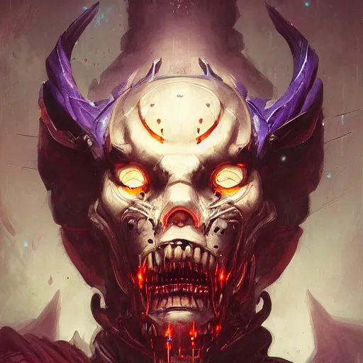 Image similar to portrait of a demonic cybernetic duke of hell, cyberpunk concept art by pete mohrbacher and seb mckinnon and beksinski and josan gonzales, digital art, highly detailed, intricate, sci-fi, sharp focus, Trending on Artstation HQ, deviantart, unreal engine 5, 4K UHD image