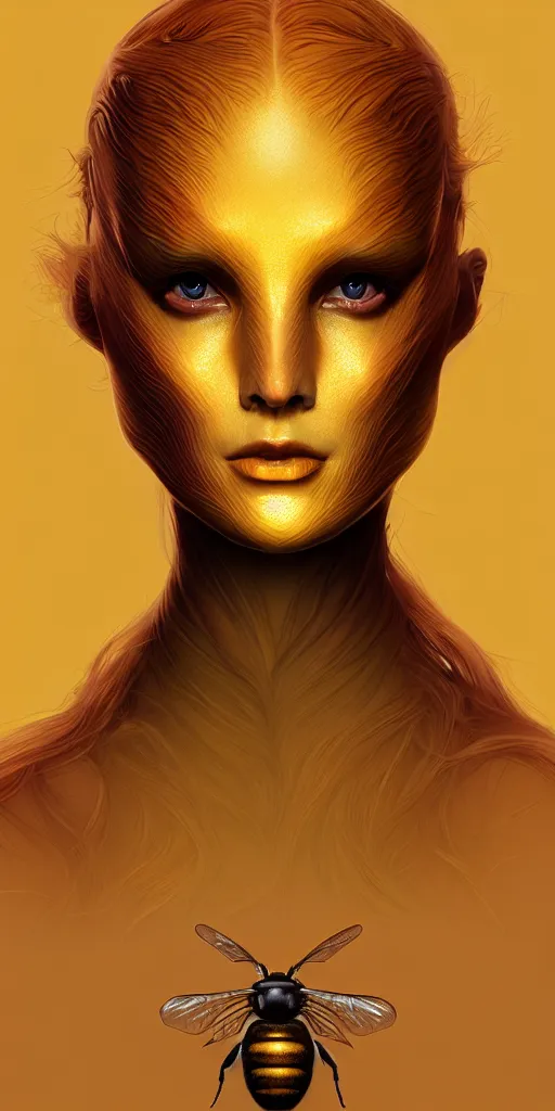 Image similar to 🐝👗👾, phantom, dreary, dramatic, fluid, golden ratio, artstation, moebius + loish, hd, photorealistic, honeycomb,