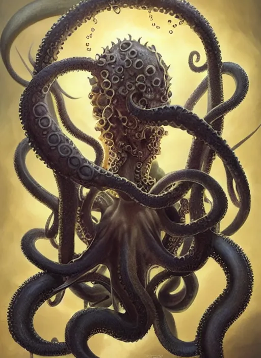 Prompt: a detailed face portrait of the queen of blades, octopus, cthulu, by tom bagshaw, by yusuke murata, by hiroya oku, by zdzisław beksinski, trending on artstation