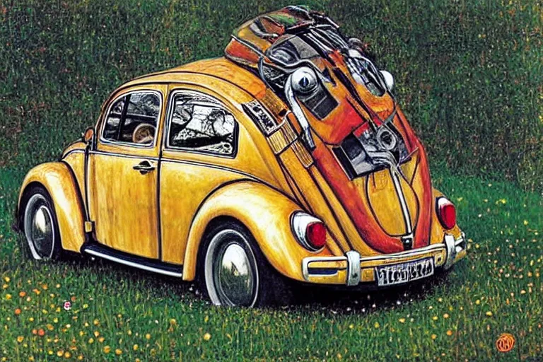 Prompt: gustav klimt vw beetle