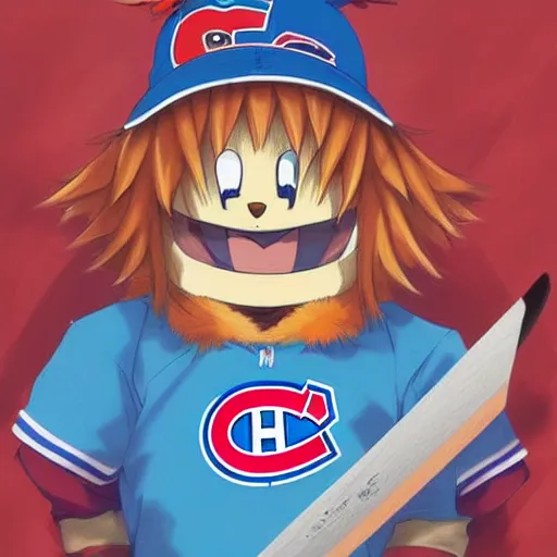 Image similar to anime Portrait of Youppi the Habs Montreal Canadiens Mascot as a very cute powerful and friendly pokemon, highly detailed anime, high evolution, 1990s, legendary, smooth, sharp focus, dynamic lighting, intricate, trending on ArtStation, illustration pokemon, art by WLOP