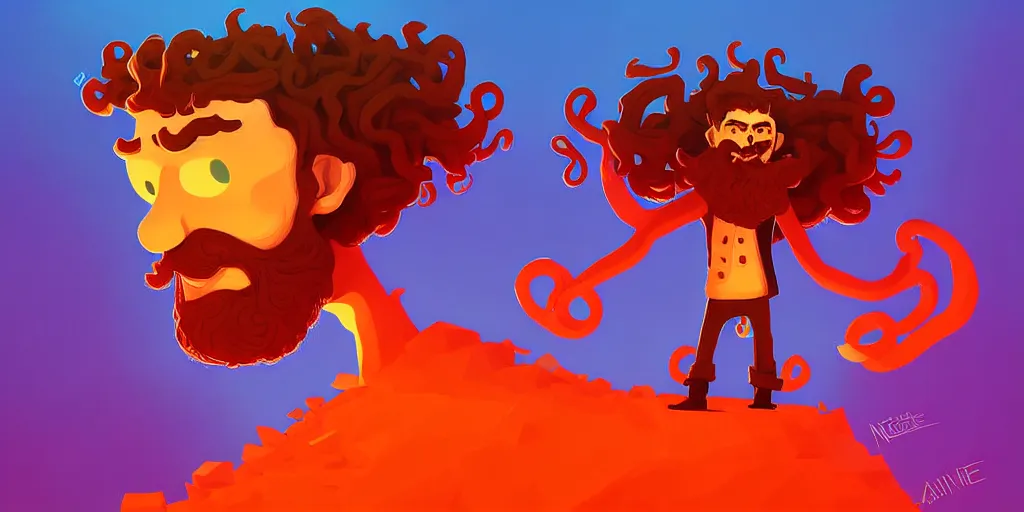 Prompt: curled perspective digital art of curly hair medic with ginger beard by anton fadeev from nightmare before christmas